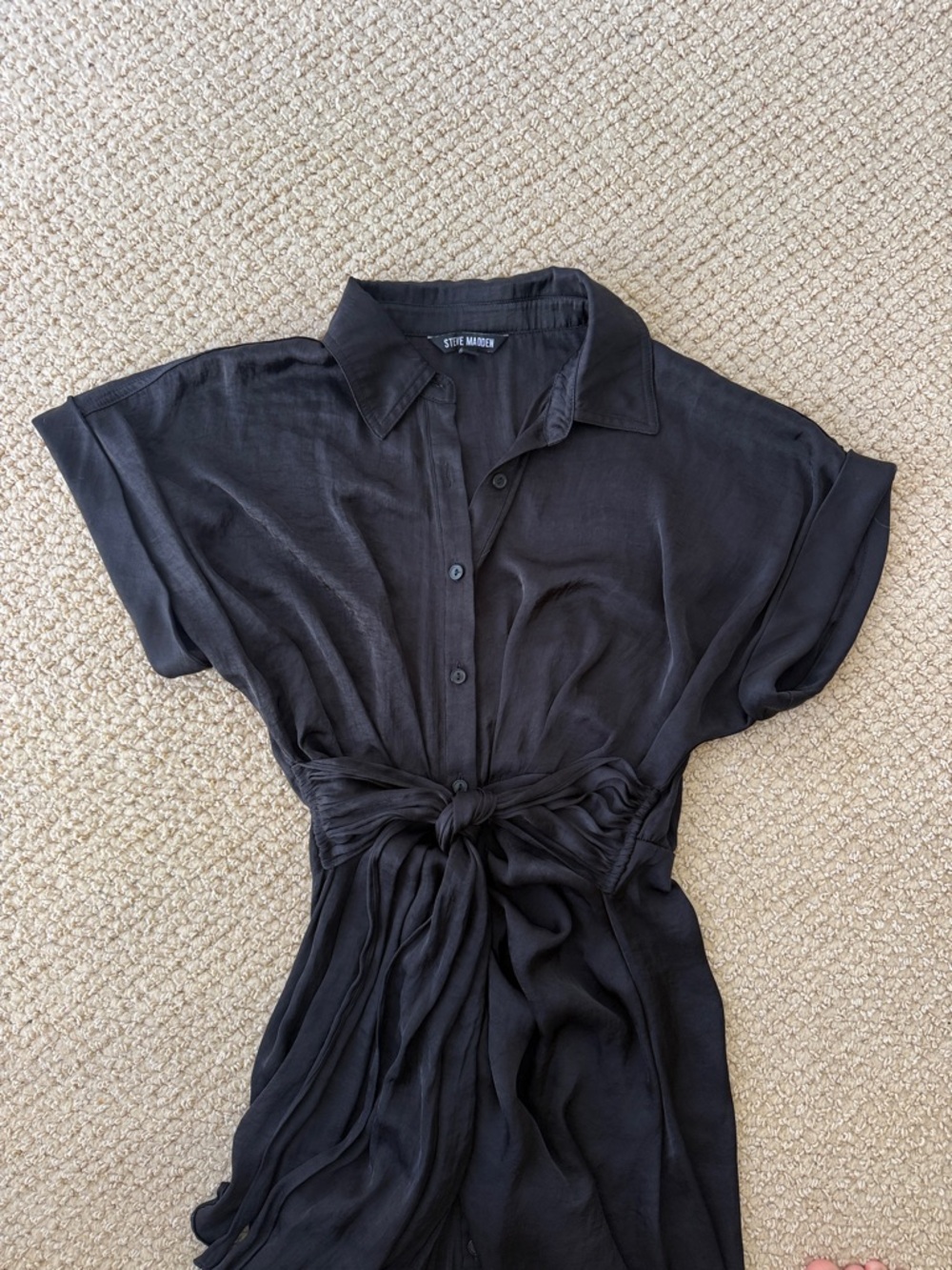 Steve Madden Tori Black Tie-Front Midi Shirt Dress size 4 - Picture 4 of 7